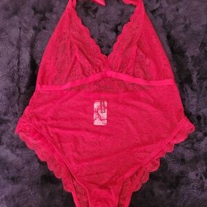 *NWT* Lace Halter Bodysuit in Red